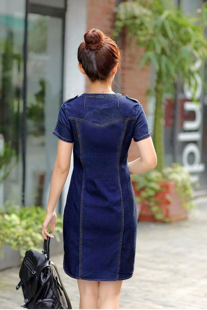 ĐẦM JEAN ĐẸP DÁNG SUÔNG CỔ TRỤ VẠT BẦU